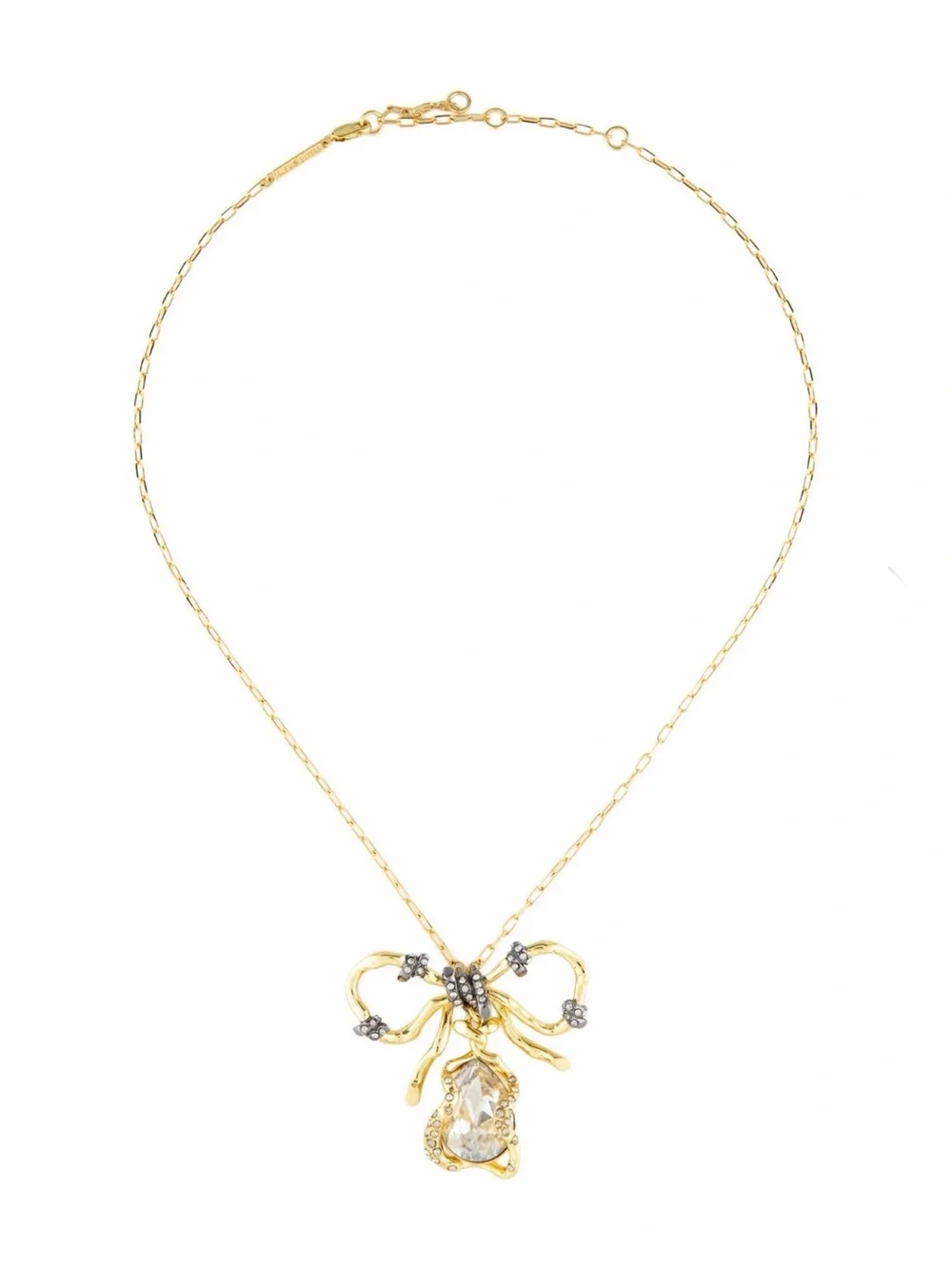 Alexis Bittar Brut Knot Bow Crystal Statement Necklace Gold NWT $495